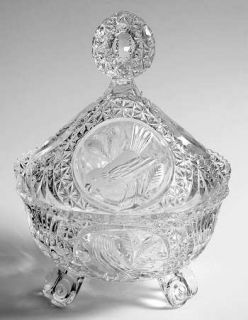 Hofbauer Byrdes Collection (The) 3 Footed Candy Dish with Lid   Clear, Pressed,
