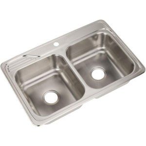 Elkay ECC33221 Celebrity Top Mount 1 Hole Double Bowl Kitchen Sink, Stainless St