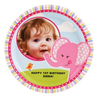 Pink Elephants 1st Birthday Personalized Dinner Plates