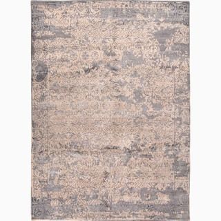 Hand made Abstract Pattern Taupe/ Gray Wool/ Bamboo Silk Rug (5x8)