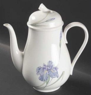 Christopher Stuart Iris Coffee Pot & Lid, Fine China Dinnerware   Blue Iris,Smoo