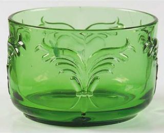 Heisey Winged Scroll Emerald (No Trim) Round Puff Box with Lid, No Lid   Stem #1