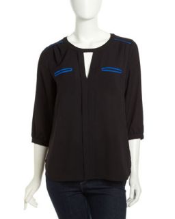 Neon Piped Crepe Shirt, Electric Blue/Black