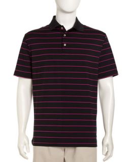 Striped Jersey Polo Shirt, Black/Fuchsia