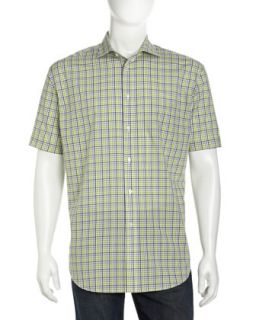 Tattersall Short Sleeve Sport Shirt, Lime