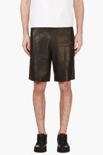 T By Alexander Wang Black Grained Leather Shorts