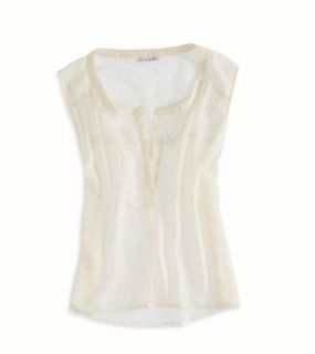 Creme Brulee AE Textured Chiffon Sleeveless Shirt, Womens L