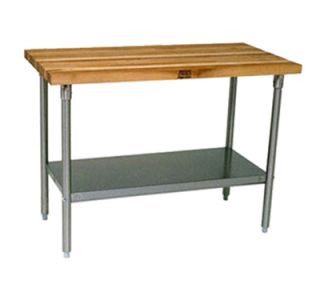 John Boos Work Table   1 1/2 Maple Top, Fixed Undershelf, 96x30, Galvanized Legs