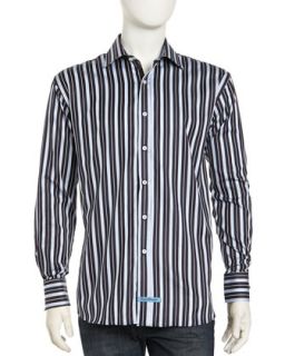 Striped Poplin Dress Shirt, Black/Blue