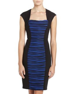 Striped Cap Sleeve Sheath Dress, Sapphire/Black
