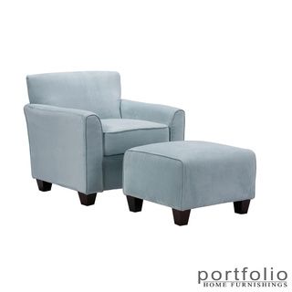 Portfolio Park Avenue Sky Blue Hand tied Accent Chair And Ottoman