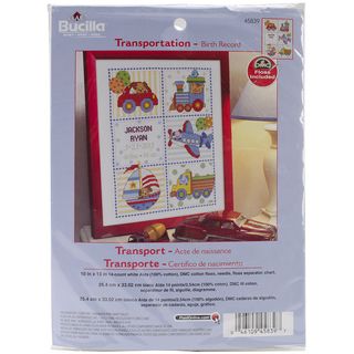 Transportation Birth Record Counted Cross Stitch Kit 10x13 14 Count
