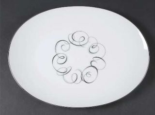 Style House Rhythm 14 Oval Serving Platter, Fine China Dinnerware   Black & Gra