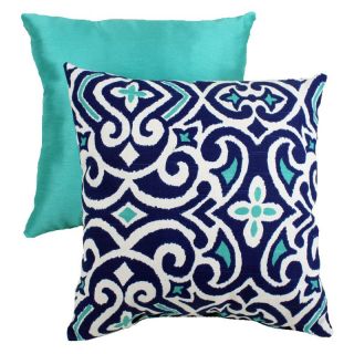 Decorative Blue and White Damask Square Toss Pillow   434131