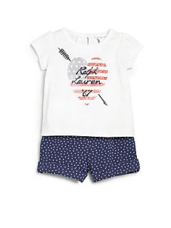 Ralph Lauren Infants Two Piece Graphic Tee & Shorts Set   White Navy