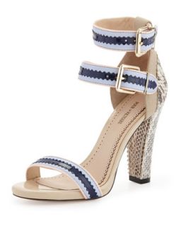 Veronica Snakeskin Ankle Wrap Sandal, Blue/Multi