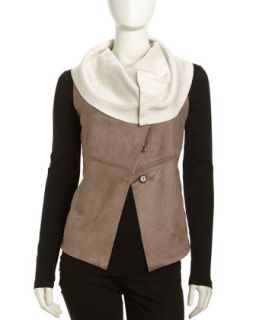 Faux Suede Vest with Military Collar, Gray