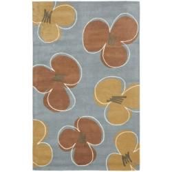 Handmade Soho Daisies Blue New Zealand Wool Rug (76 X 96)