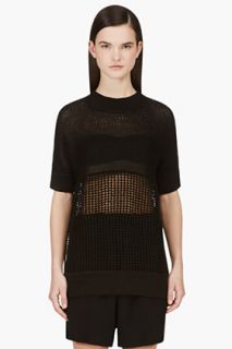 Helmut Lang Black Open_knit Short Sleeve Guyton Grid Sweater