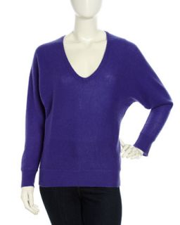 V Neck Dolman Sleeve Cashmere Sweater, Violet Blue