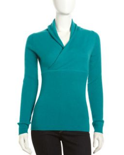 Cashmere Crossover Sweater, Malachite