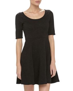 Fit to Flare Embossed Dress, Black