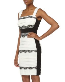 Sleeveless Lace Detail Stretch Cocktail Dress, Black/Ivory