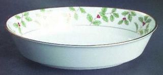 Noritake Holly And Berry Gold 9 Oval Vegetable Bowl, Fine China Dinnerware   Ho