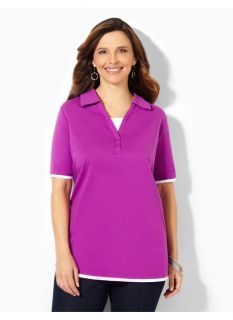 Catherines Plus Size Suprema Johnny Collar Polo   Womens Size 0X, Exotic Orchid