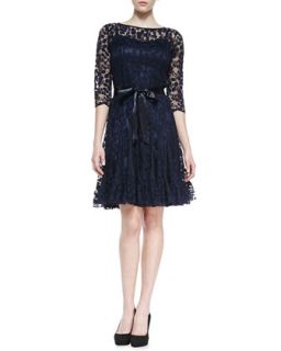 Womens 3/4 Sleeve Lace Overlay Cocktail Dress, Navy   Rickie Freeman for Teri