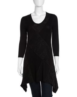 Ribbed Jersey Lace Contrast Dress, Black