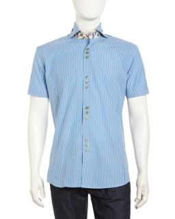 Mini D Matis 25 Short Sleeve Striped Sport Shirt, Baby Blue