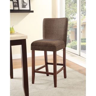 Upholstered Parson Barstool (Solid wood frame, foam, fabricFinish BrownUpholstery materials Tan chenille fabric, 100 percent polyesterFill Polyurethane FoamUpholstery color BrownSolid wood frameSeat height 29 inchesDimension 19.25 inches wide x 22.8
