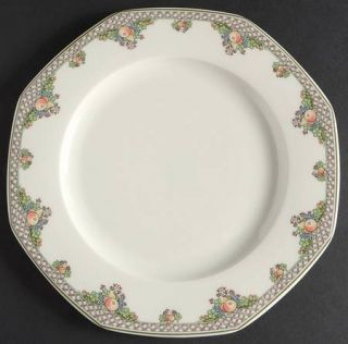 Wedgwood Pergola Salad Plate, Fine China Dinnerware   Green&Pink Lines, Fruit Ri