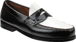 Mens Bass Logan   Black/White Brush Off Leather Penny Loafers