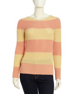 Shaker Stitch Striped Sweater, Rose/Gold