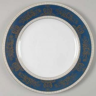 Wedgwood Columbia Blue & Gold Dinner Plate, Fine China Dinnerware   Dark Blue,Go