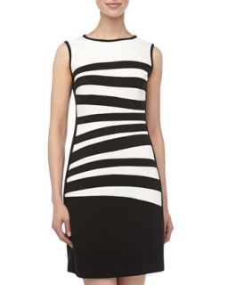 Contrasting Asymmetric Stripe Dress, Ivory/Black