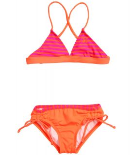 Hurley Kids Surfside Stripe Banded Triangle Retro w/ Ties Girls Swimwear Sets (Orange)