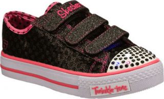 Girls Skechers Twinkle Toes Shuffles Sweet Nothings   Black/Pink Casual Shoes
