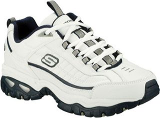 Mens Skechers Energy After Burn   White Leather/Navy Trim (WNV) Training Shoes