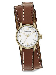 Burberry Utilitarian Goldtone Stainless Steel & Leather Double Wrap Watch   Gold