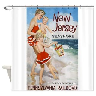  New Jersey Seashore, Travel, Vintage Poster Shower  Use code FREECART at Checkout