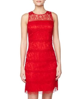 Illusion Lace Cocktail Dress, Red