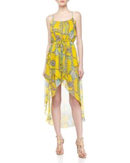 Jewel Print High Low Petal Dress, Yellow