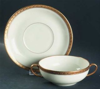 Black Knight Trianon Flat Cream Soup Bowl & Saucer Set, Fine China Dinnerware  