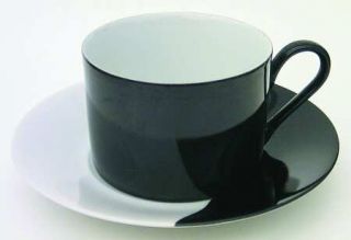 Mikasa Step Black/White Flat Cup & Saucer Set, Fine China Dinnerware   Black And