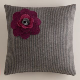 Gray Flower Wool Throw Pillow   World Market