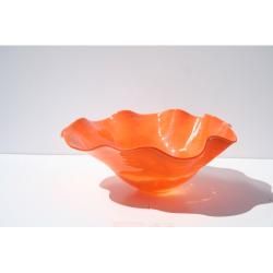 Hand blown Yellow Glass Dish (YellowHand blown glassRippled edgeMeasures 11.5 inches high x 21.5 inches in diameter )