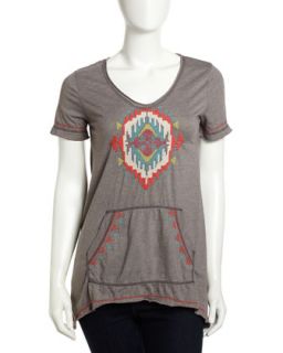Embroidered Front Pocket Short Sleeve Tee, Voltage Heather
